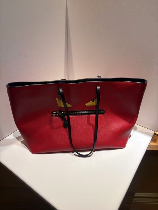 Handbags - Red Leather Tote Bag with Eye Accent - Designer Style